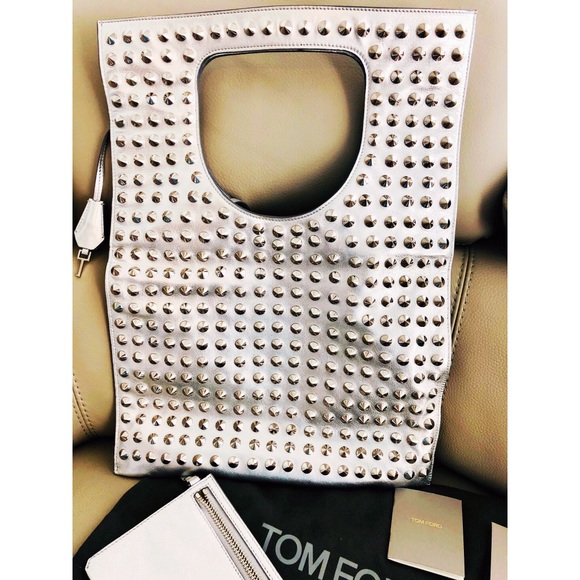 Tom Ford Alix Studded Metallic Shoulder Bag Clutch - Picture 3 of 8